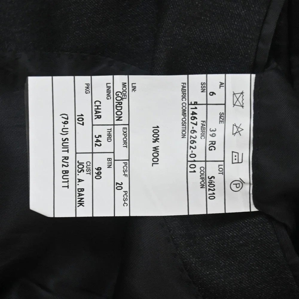Jos A Bank 39R 32x32 Gray 100% Wool Gordon‎ Mens Jacket Pants Suit